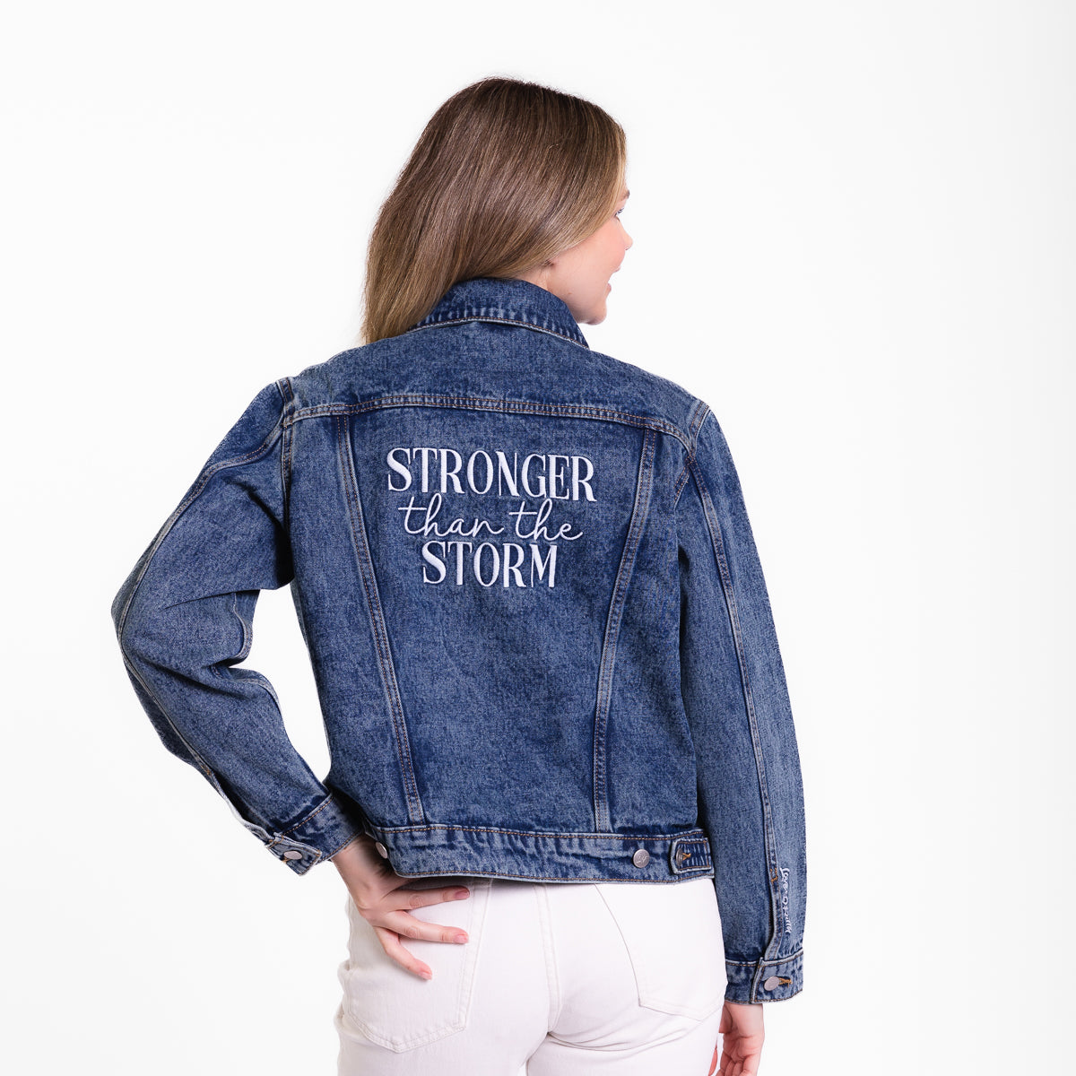 Vintage Washed Stronger Than The Storm Denim Jacket – Love in Faith