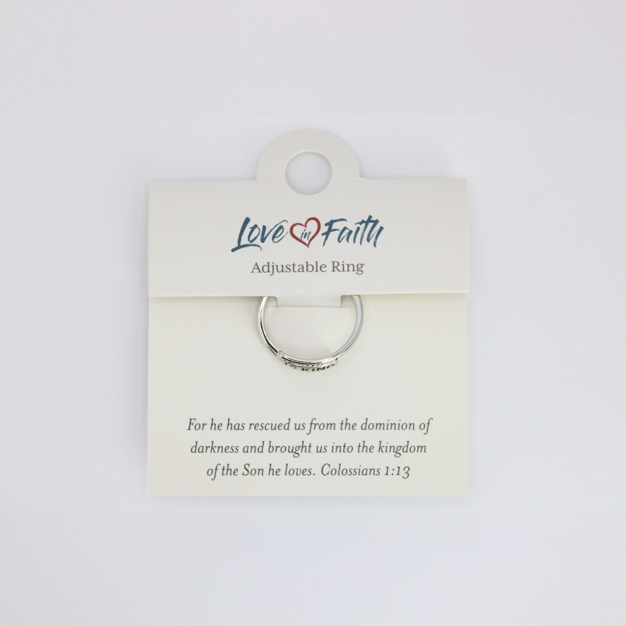 Jesus is King Platinum Plated Brass Ring Love in Faith