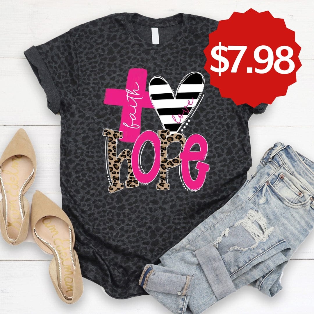 T-shirt Cristiana Donna Con Margherite E Farfalle - Scritte Faith Hope Love, Girocollo, Maniche Corte - Taglie S-XXL