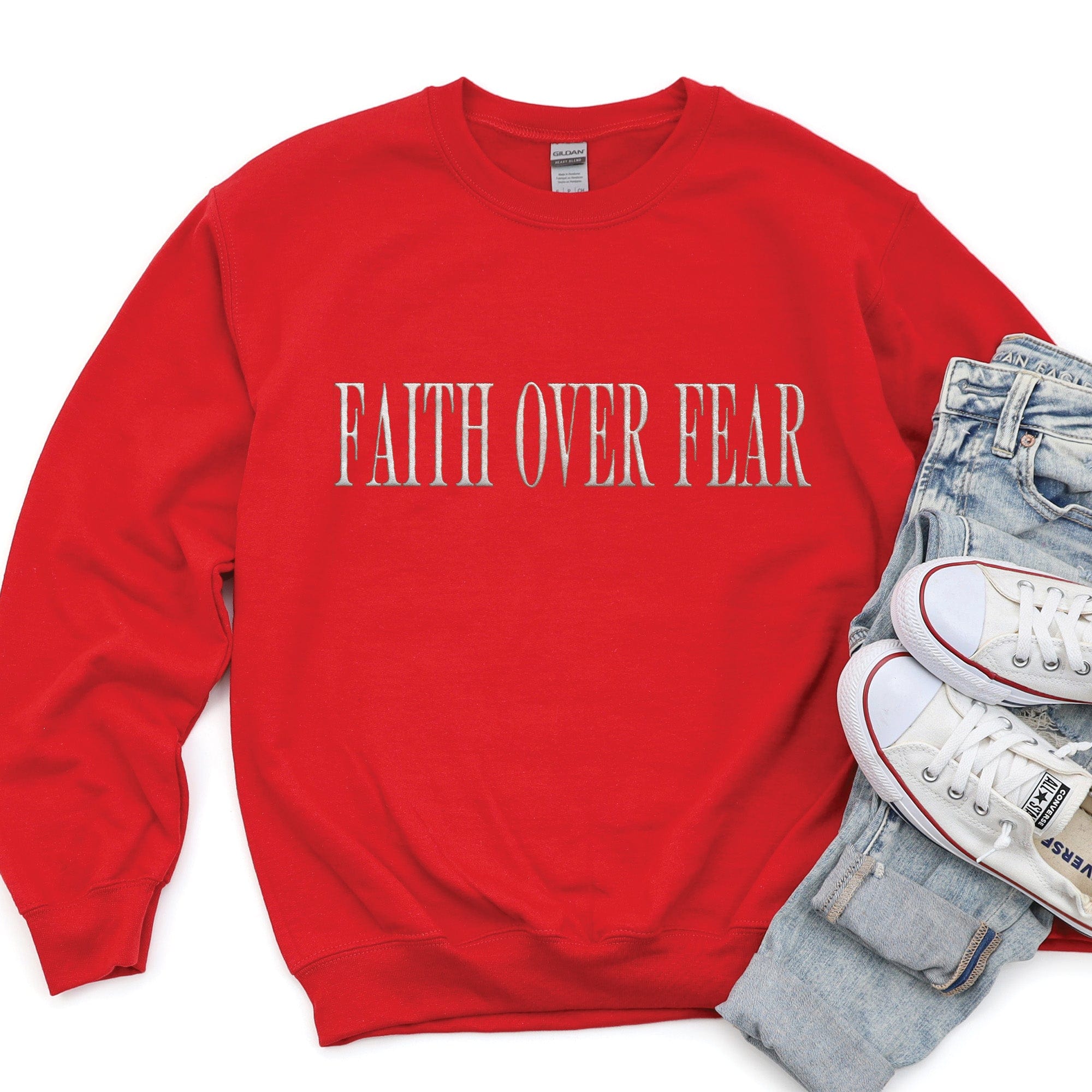 Embroidered Faith Over Fear Sweatshirt 25 Love in Faith