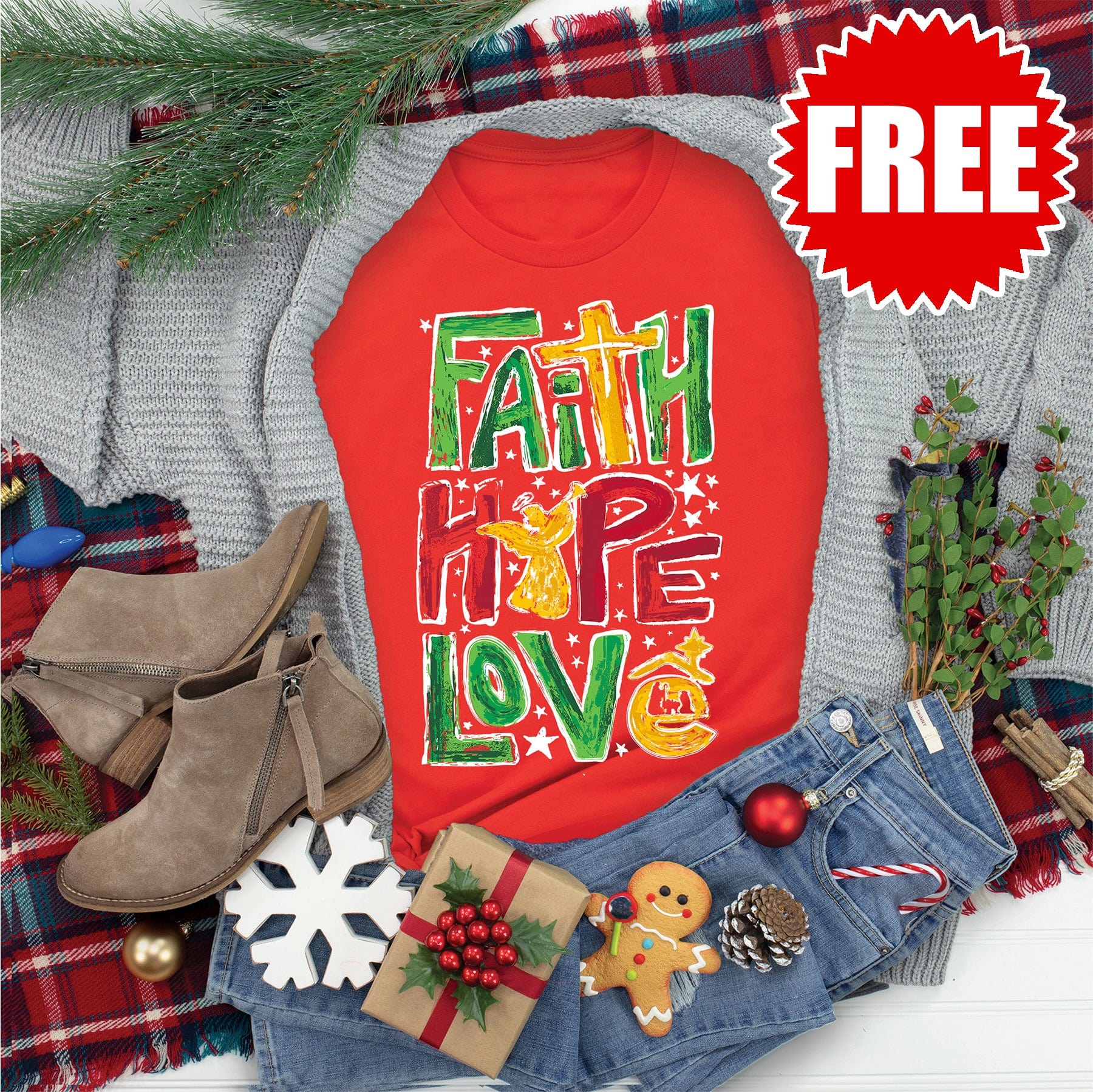 Faith Hope Love Christmas Tee 0 Love in Faith