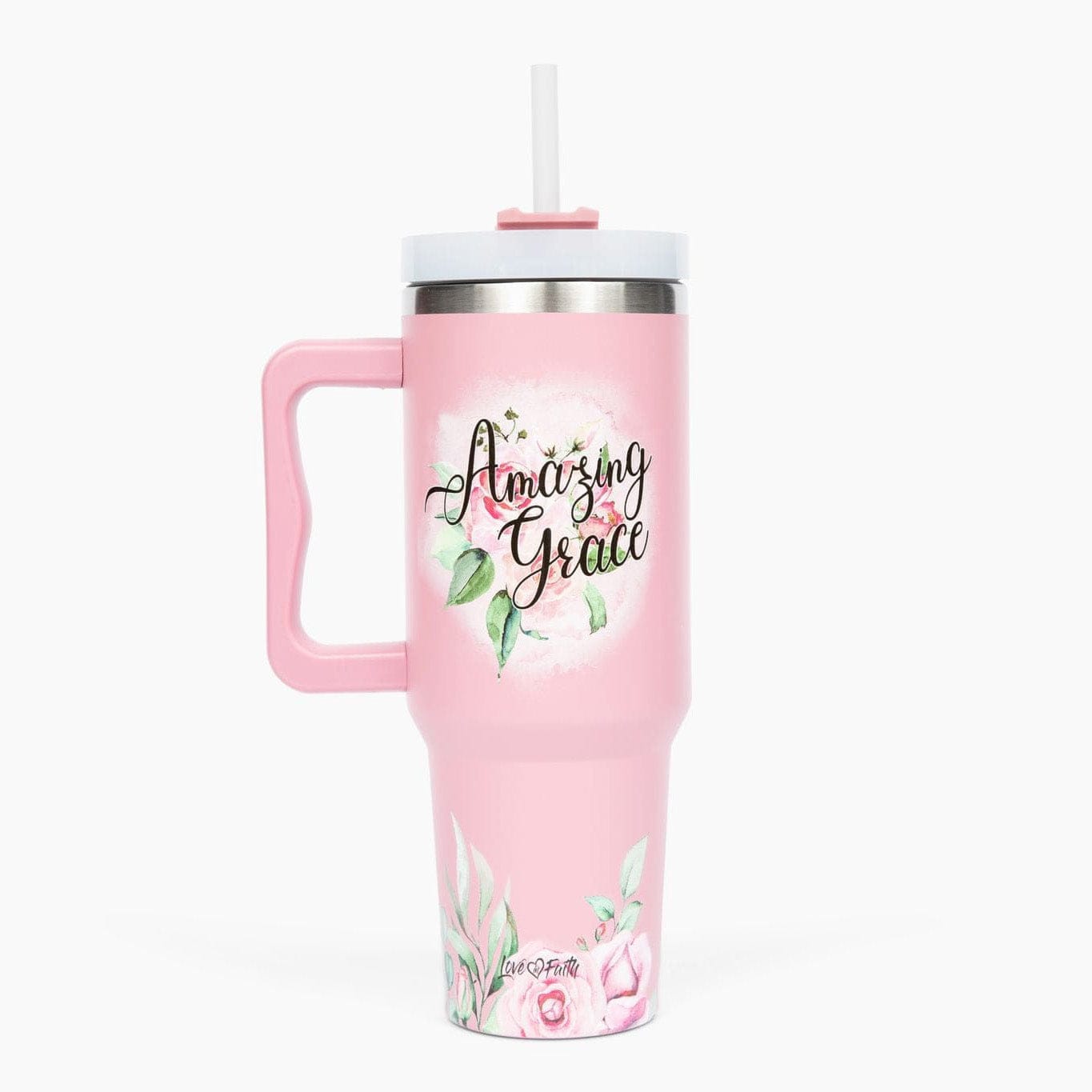 Amazing Grace Floral 40oz Tumbler w/ Handle Love in Faith