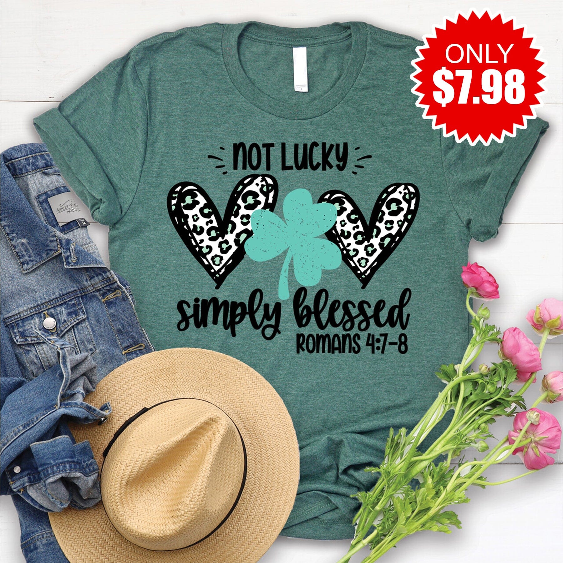 Not Lucky Simply Blessed Tee Heather Forest 7 Love in Faith