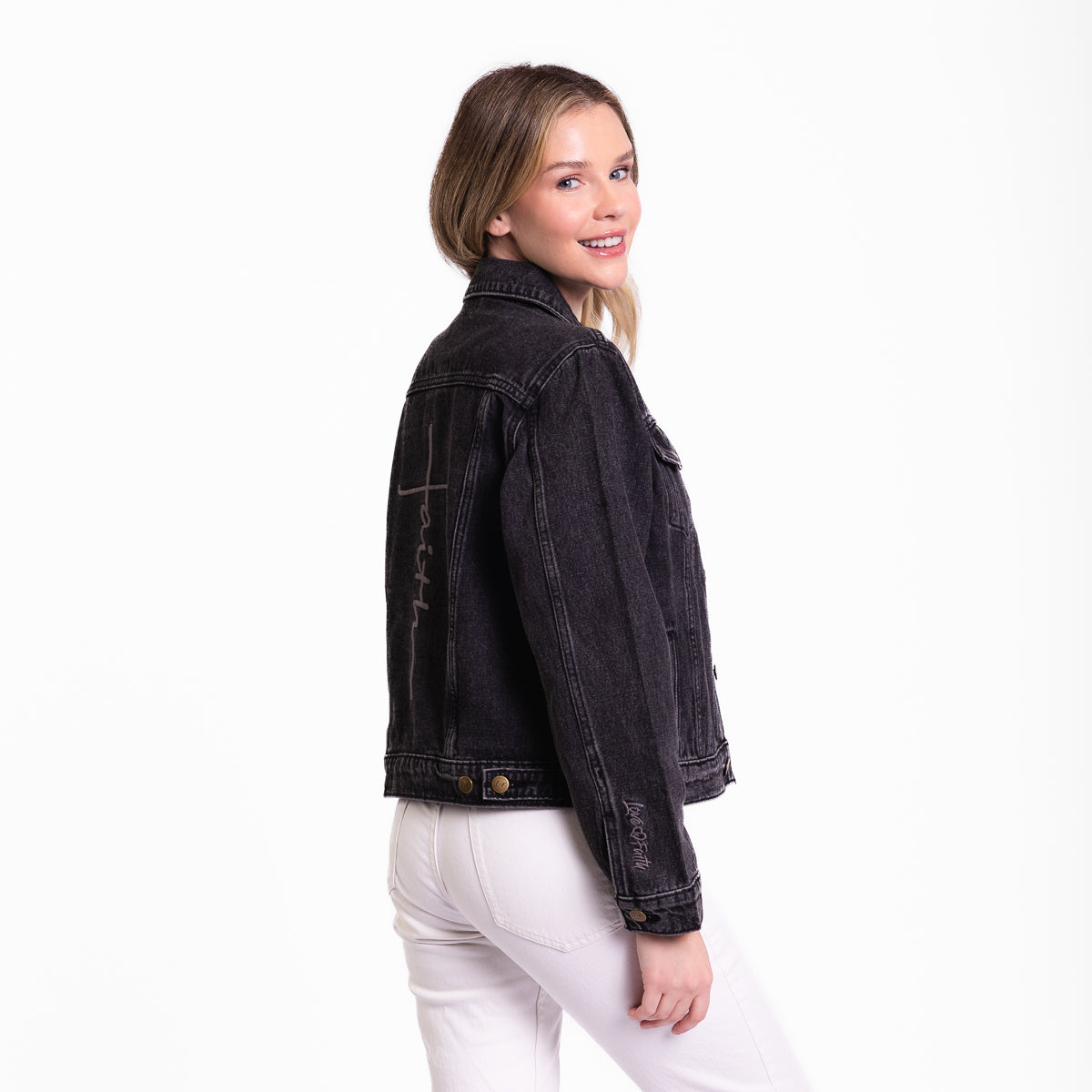 Vintage Washed Faith Cross Denim Jacket – Love in Faith