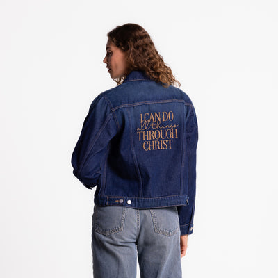 I Can Do All Things Dark Washed Denim Jacket