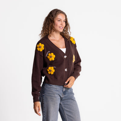 Thankful Grateful Blessed Sunflowers Embellished Cardigan