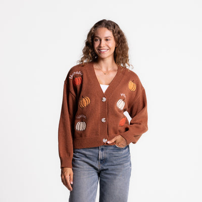 Thankful Grateful Blessed Pumpkins Embellished Cardigan