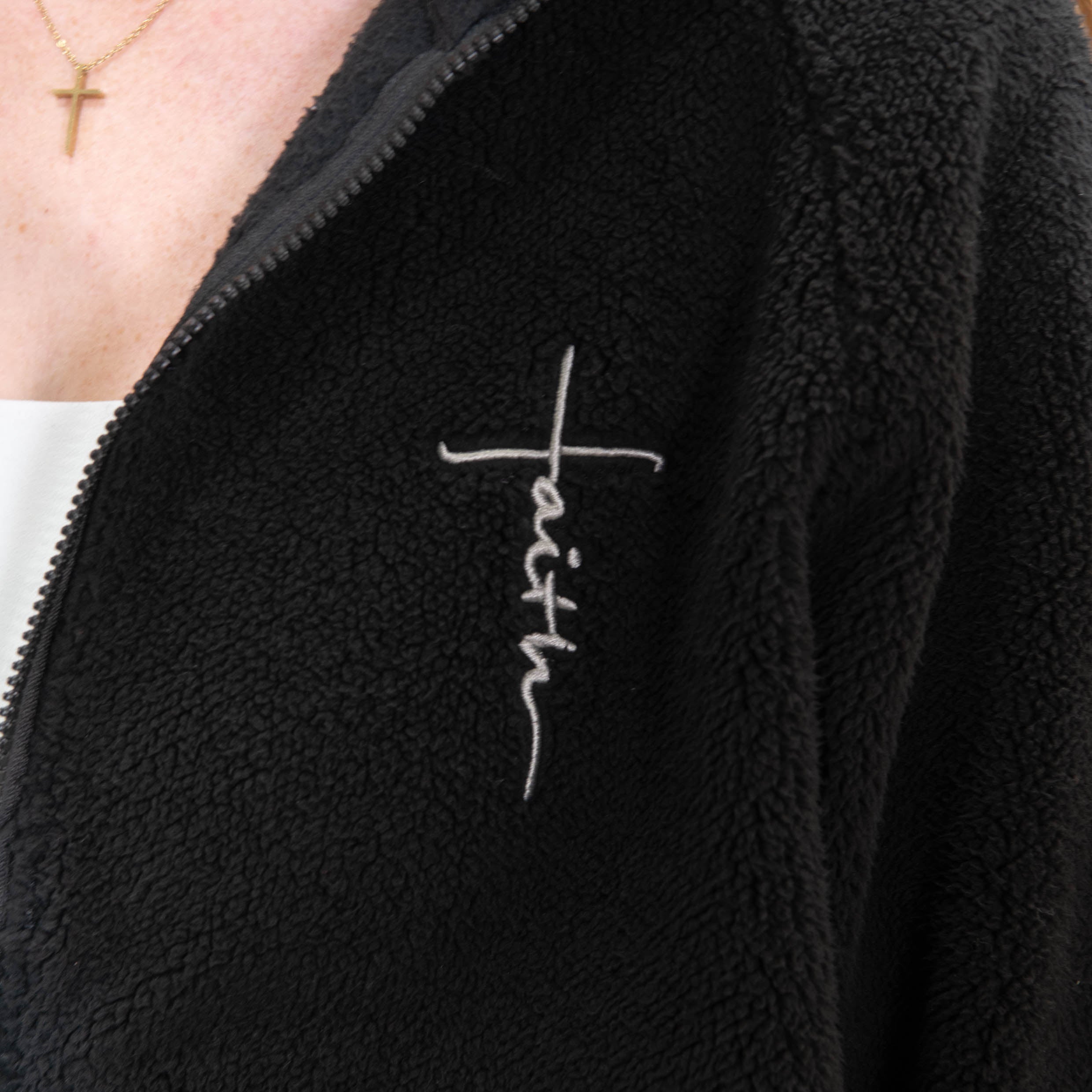 Faith Cross Cozy Sherpa Fleece Zip Up Hoodie – Love in Faith
