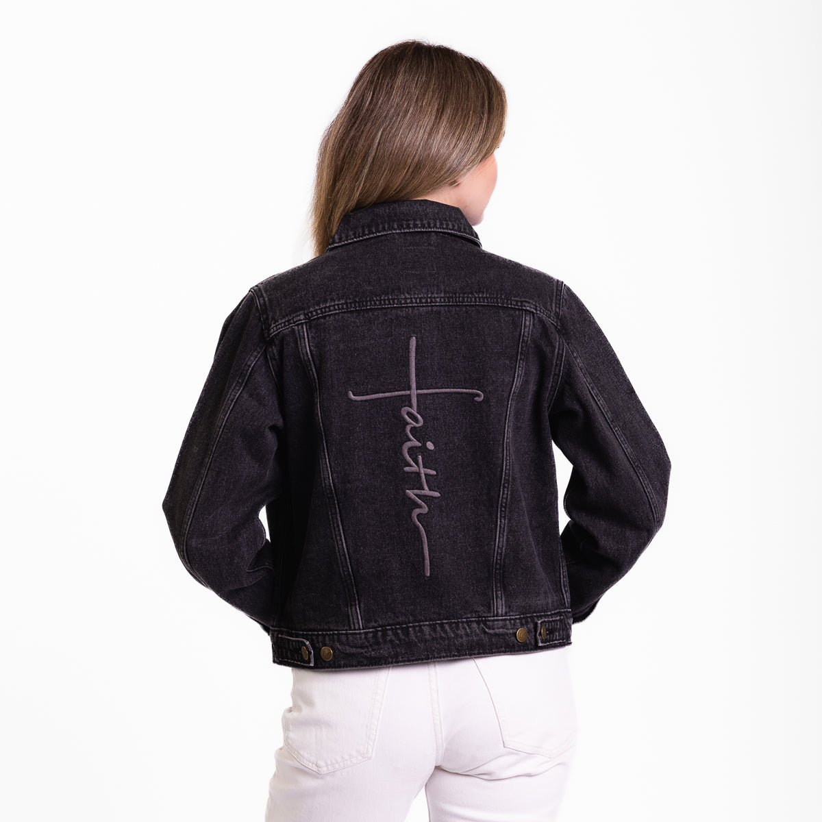 Vintage Washed Faith Cross Denim Jacket – Love in Faith