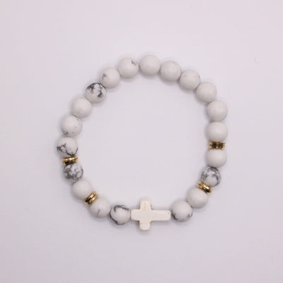 Cross Stone Bracelet - Marbled White