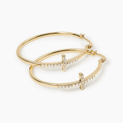 Cross Hoop Gold Plated Brass Earrings
