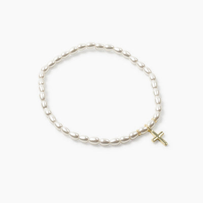 Cross Pearl Gold Plated Brass Bracelet