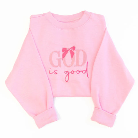 God is Good Bow Embroidered Crewneck Sweatshirt
