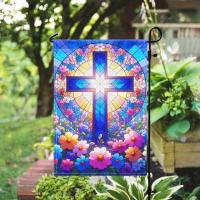 Stained Glass Cross Garden Flag