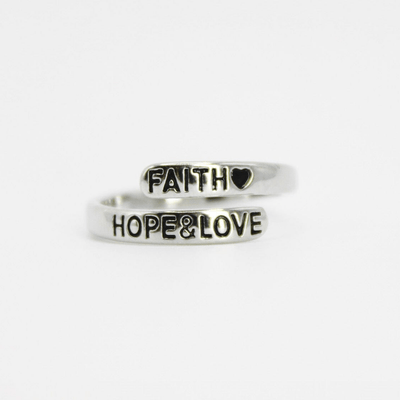 Faith Hope & Love Platinum Plated Brass Ring