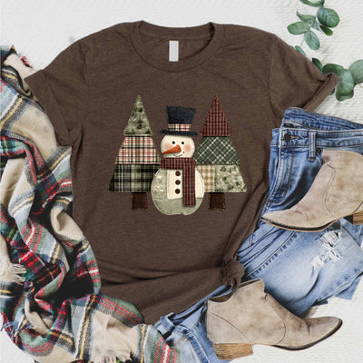 Snowman Trees Patchwork Tee