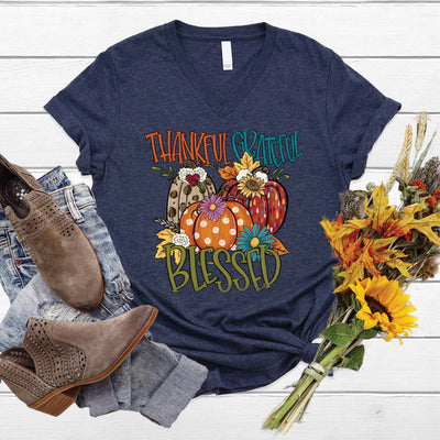 Thankful Grateful Blessed Fall V-Neck