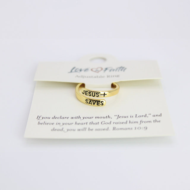 Jesus Saves Gold Plated Brass Ring Love in Faith