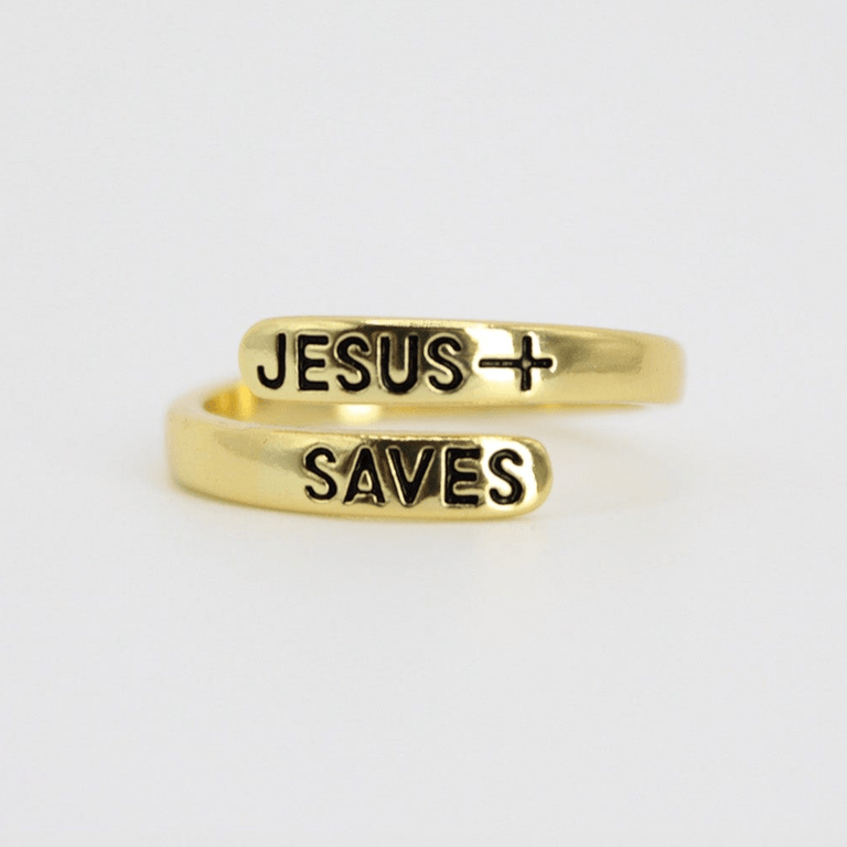 Jesus Saves Gold Plated Brass Ring Love in Faith