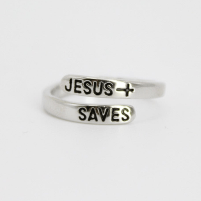 Jesus Saves Platinum Plated Brass Ring