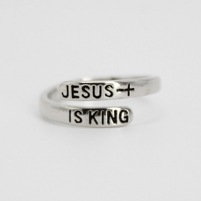 Jesus is King Platinum Plated Brass Ring