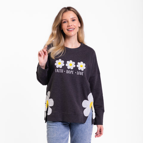 Faith Hope Love Side Slit Crewneck Sweatshirt
