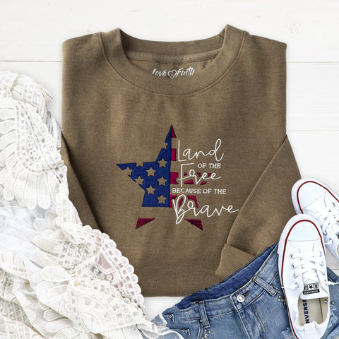 Land of the Free Embroidered Crewneck Sweatshirt