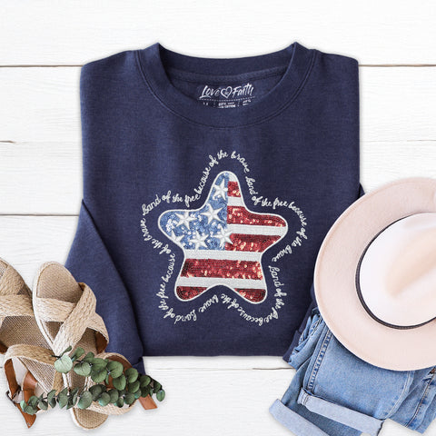 Embellished Land of the Free Crewneck Sweatshirt