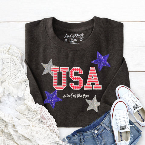 Embellished Land of the Free Crewneck Sweatshirt