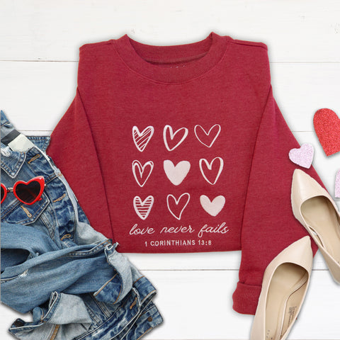 Love Never Fails Embroidered Crewneck Sweatshirt