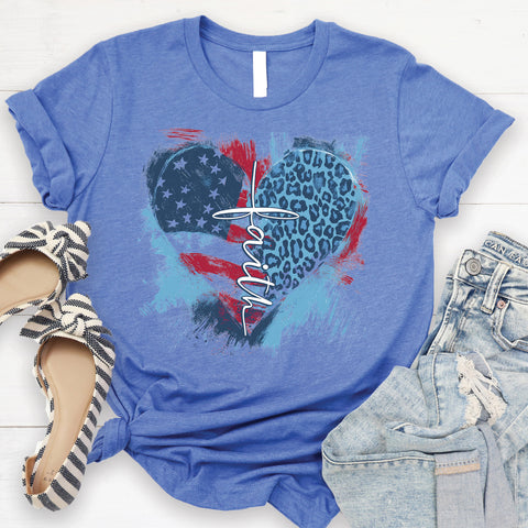 Faith Cross Flag Heart Tee