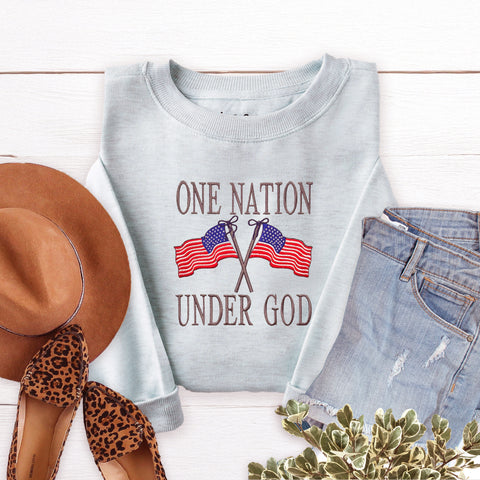 One Nation Under God Embroidered Crewneck Sweatshirt