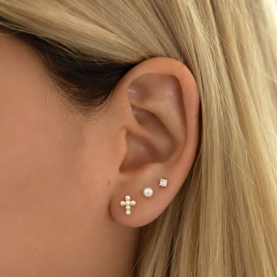 Pearl Cross Gold Earring Set