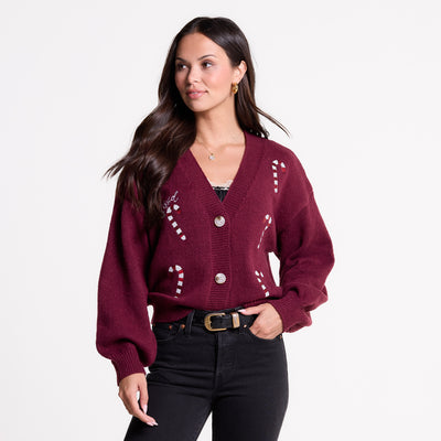 Blessed Candy Canes Embellished Cardigan