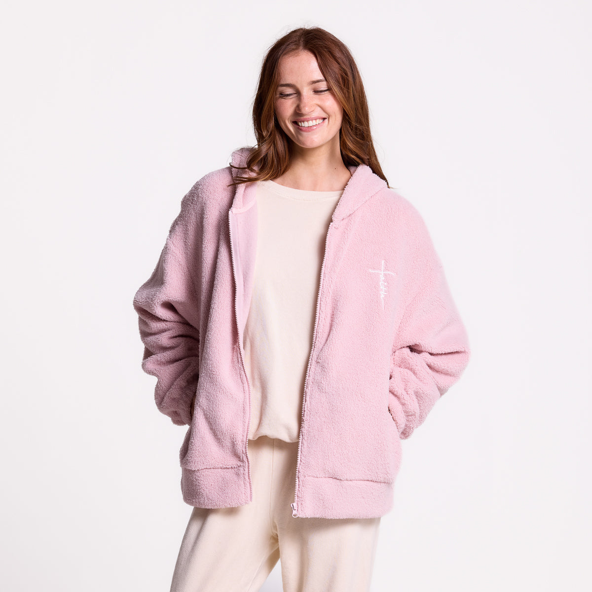 Faith Cross Cozy Sherpa Fleece Zip Up Hoodie – Love in Faith