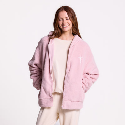 Faith Cross Cozy Sherpa Fleece Zip Up Hoodie