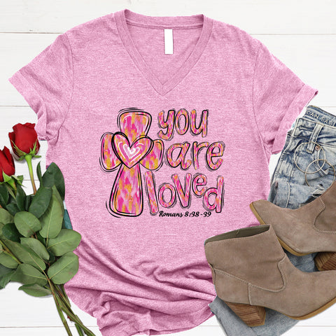 You Are Loved Pink Paint V-Neck