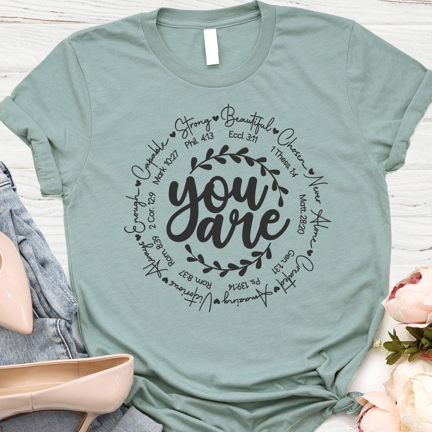 You Are  | Short Sleeve Tee | Heather Sage | Layflat | 2226