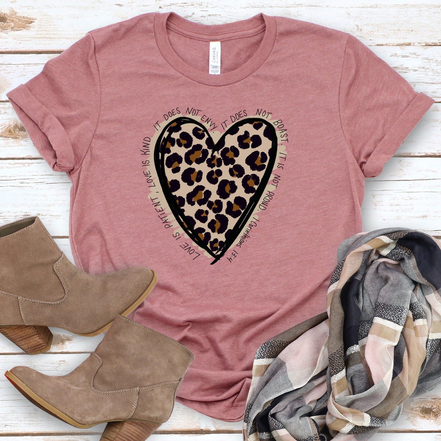 Love Leopard  | Short Sleeve Tee | Heather Mauve | Layflat | 1198